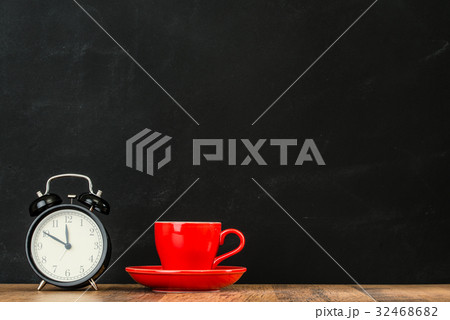 retro black alarm clock with red coffee cup set retro black alarm clock with red coffee cup set 32468682