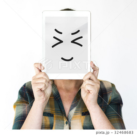 Illustration of smiley face on banner Illustration of smiley face on banner 32468683