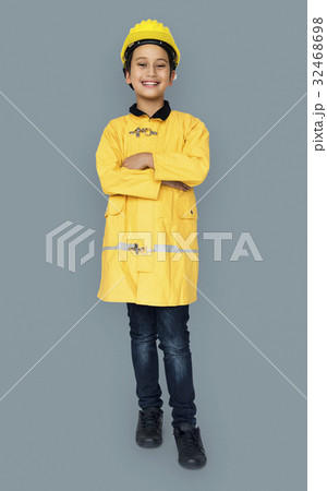 Little Boy in Fireman Costume Studio Portrait Little Boy in Fireman Costume Studio Portrait 32468698