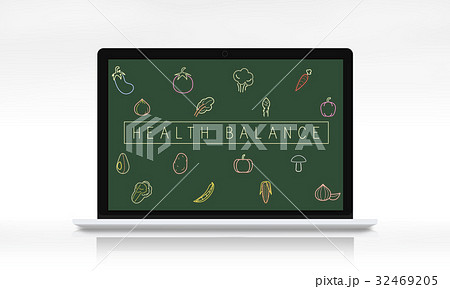 Healthy vegetable icon on computer laptop screen Healthy vegetable icon on computer laptop screen 32469205