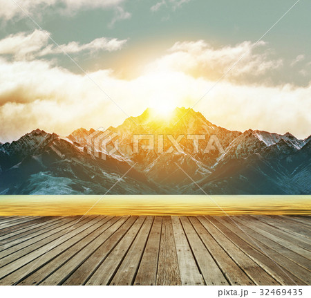 wood terrace and fresh water lake wood terrace and fresh water lake 32469435