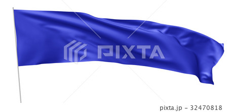 Long blue flag with flagpole waving in wind 32470818