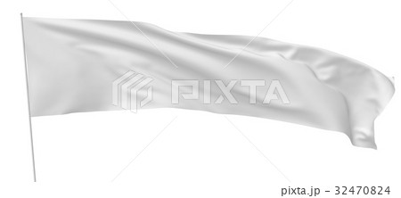 White long flag on flagpole waving in wind 32470824