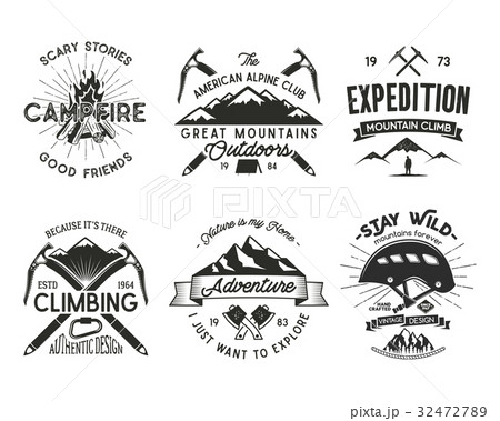 Vintage mountaineering badges set. Climbing logo 32472789