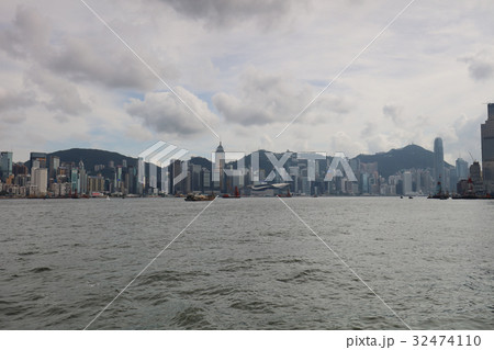 ferry view of  Victoria Harbor kowloon and hk 32474110