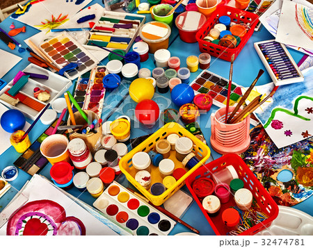 Kindergarten tables and chairs in interior 32474781