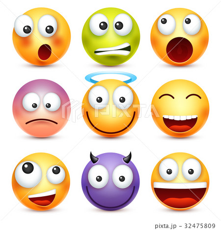 Smiley,emoticon set. Yellow face with emotions Smiley,emoticon set. Yellow face with emotions 32475809