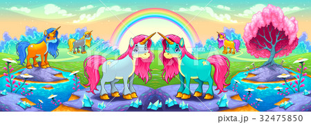 Happy unicorns in a landscape of dreams 32475850