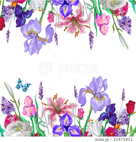 Tender floral empty template with butterfly Tender floral empty template with butterfly 32475953