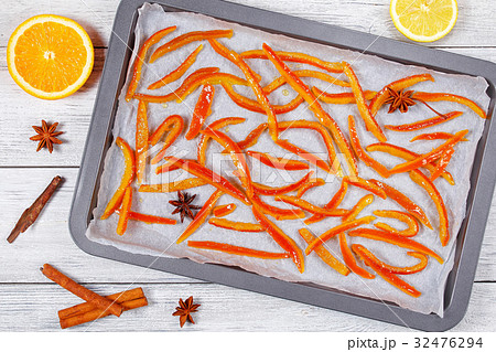 candied citrus peels on baking sheet candied citrus peels on baking sheet 32476294