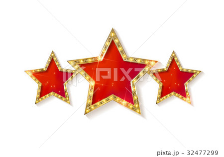 Retro light sign. Three gold red stars. Retro light sign. Three gold red stars. 32477299