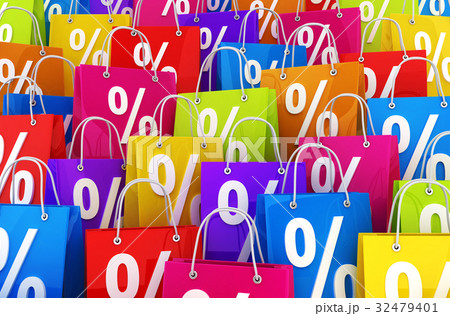 Many shopping bag and percent 32479401