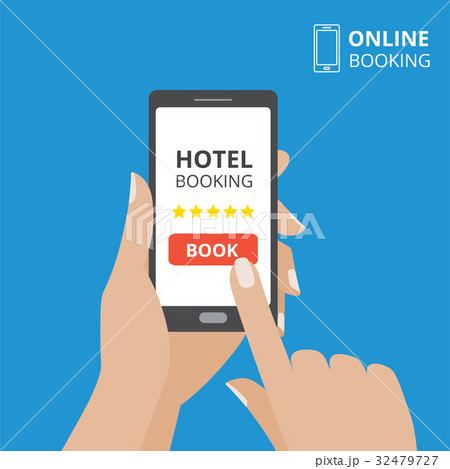 Design concept of hotel booking online. Hand Design concept of hotel booking online. Hand 32479727