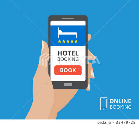 Design Concept Of Hotel Booking Online Handのイラスト素材