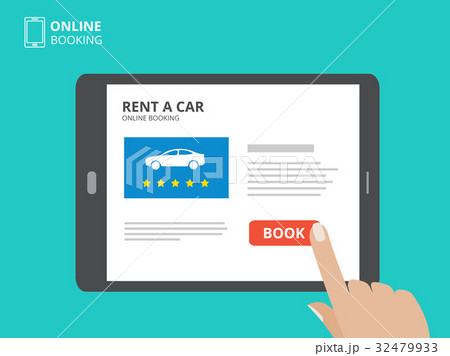 Hand holding smartphone with car icons and rent a 32479933