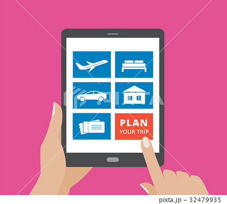 Hands holding tablet computer and touching screen 32479935