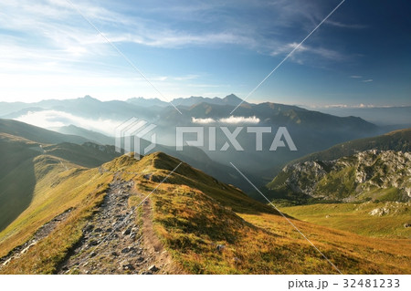 Trail in the Polish Tatra mountains at dawn Trail in the Polish Tatra mountains at dawn 32481233