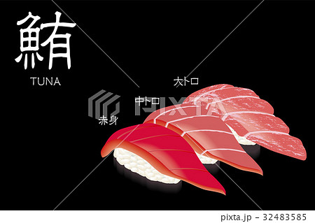 マグロ3種 赤身 トロ 大トロ の寿司のイラスト 握り寿司のイラスト素材