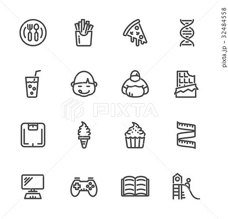 Causes of Childhood Obesity, Vector line icons set Causes of Childhood Obesity, Vector line icons set 32484558