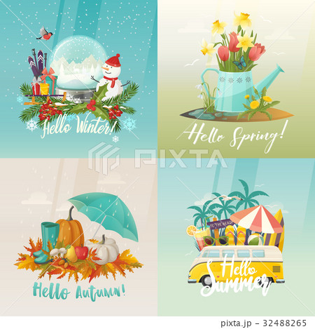 Seasons signs for summer, autumn, spring, winter Seasons signs for summer, autumn, spring, winter 32488265
