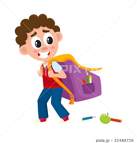 Little boy, kid going to school with big schoolbag - Stock Illustration  [32488726] - PIXTA