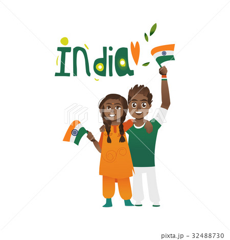Young couple, man and woman holding Indian flags 32488730