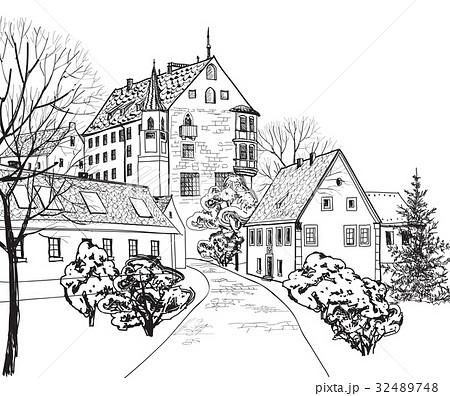 Old city castle Cityscape view Medieval landscape 32489748
