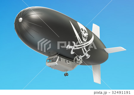 Airship or dirigible balloon with piracy flag 32491191
