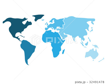 Multicolored world map divided to six continents Multicolored world map divided to six continents 32491478