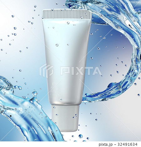 Cream bottle mock up in water splash on blue Cream bottle mock up in water splash on blue 32491634