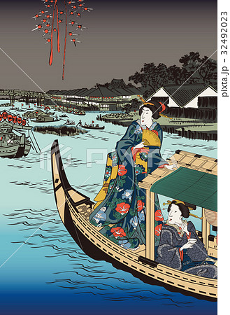 震災前の両国の花火大会の絵 花火を描いた浮世絵 - YouTube