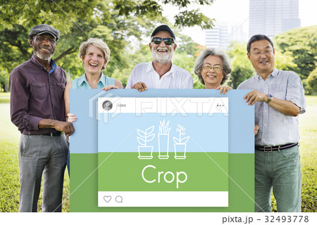 Senior people holding network graphic overlay billboard Senior people holding network graphic overlay billboard 32493778