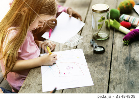 Girl is drawing some idea 32494909
