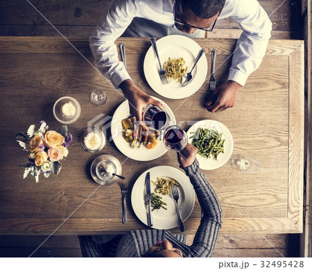 Couple Having Dinner Date at Restaurant Couple Having Dinner Date at Restaurant 32495428