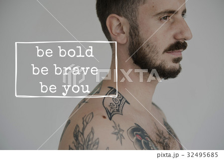 Life Motivation Word on Adult Tattoo Shirtless Man Background 32495685