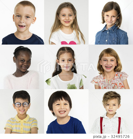People Set of Diversity Cheerful Kids Studio Collage 32495726