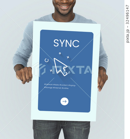 Man holding network graphic overlay billboard 32496147