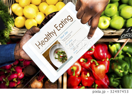 Healthy Eating Food Lifestyle Organic Wellness Word Graphic 32497453