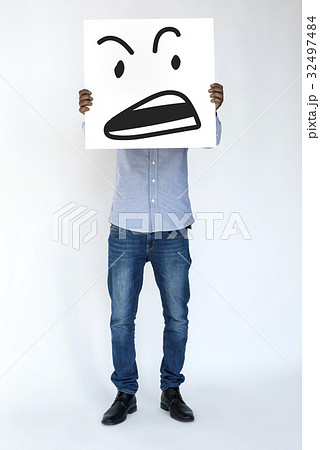 Illustration of agressive madness face on banner 32497484