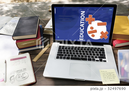 Illustration of mathematics solution lessons on laptop learning technology Illustration of mathematics solution lessons on laptop learning technology 32497690