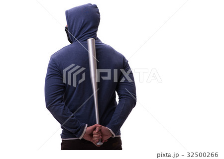 Young man hooligan with baseball bat isolated on Young man hooligan with baseball bat isolated on 32500266
