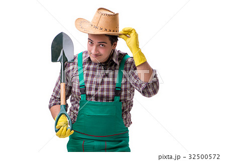 Young man gardener isolated on white 32500572