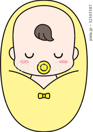 ベビースリングに包まれながら寝るおしゃぶりをした赤ちゃんのイラスト素材