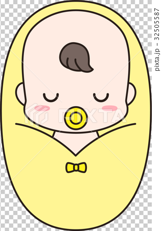 ベビースリングに包まれながら寝るおしゃぶりをした赤ちゃんのイラスト素材