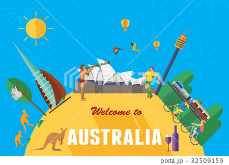 Flat design, Australia landmarks and icons Flat design, Australia landmarks and icons 32509159