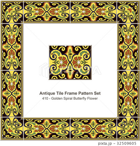 Antique tile frame retro pattern set 32509605