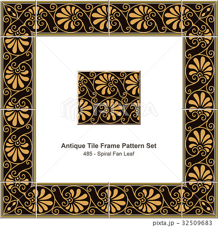 Antique tile frame retro pattern set 32509683