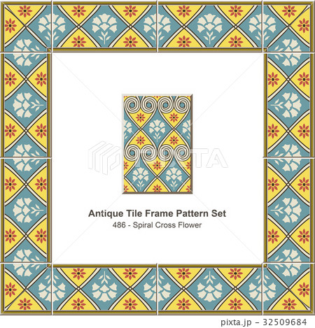 Antique tile frame retro pattern set 32509684