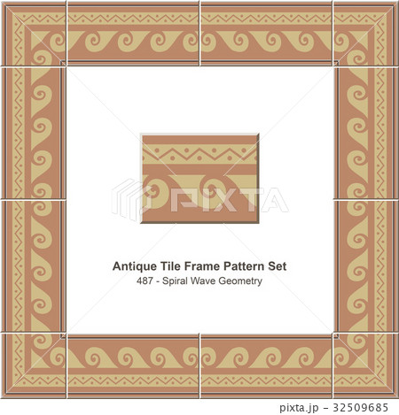 Antique tile frame retro pattern set 32509685