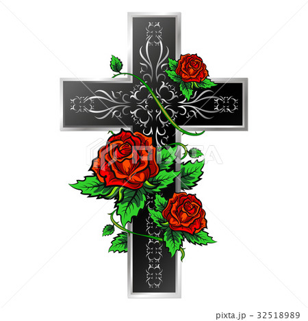 Cross With Ornament And Rosesのイラスト素材 3251